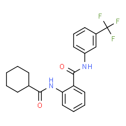 ChemSpider 2D Image | 2-[(Cyclohexylcarbonyl)amino]-N-[3-(trifluoromethyl)phenyl]benzamide | C21H21F3N2O2