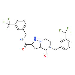 ChemSpider 2D Image | 4-Oxo-N,5-bis[3-(trifluoromethyl)benzyl]octahydropyrazolo[1,5-a]pyrazine-2-carboxamide | C23H22F6N4O2