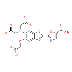 ChemSpider 2D Image | 2-{6-[Bis(carboxymethyl)amino]-5-(carboxymethoxy)-1-benzofuran-2-yl}-1,3-oxazole-5-carboxylic acid | C18H14N2O11