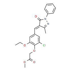 ChemSpider 2D Image | 2-[2-chloro-6-ethoxy-4-[(3-methyl-5-oxo-1-phenyl-4-pyrazolylidene)methyl]phenoxy]acetic acid methyl ester | C22H21ClN2O5