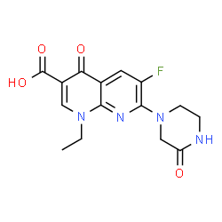 ChemSpider 2D Image | 1-Ethyl-6-fluoro-1,4-dihydro-4-oxo-7-(3-oxo-1-piperazinyl)-1,8-naphthyridine-3-carboxylic acid | C15H15FN4O4