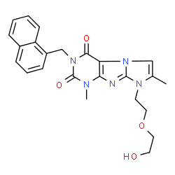 ChemSpider 2D Image | 8-[2-(2-Hydroxyethoxy)ethyl]-1,7-dimethyl-3-(1-naphthylmethyl)-1H-imidazo[2,1-f]purine-2,4(3H,8H)-dione | C24H25N5O4