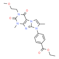 ChemSpider 2D Image | Ethyl 4-[3-(2-methoxyethyl)-1,7-dimethyl-2,4-dioxo-1,2,3,4-tetrahydro-8H-imidazo[2,1-f]purin-8-yl]benzoate | C21H23N5O5