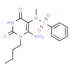 ChemSpider 2D Image | N-(6-Amino-1-butyl-2,4-dioxo-1,2,3,4-tetrahydro-5-pyrimidinyl)-N-methylbenzenesulfonamide | C15H20N4O4S