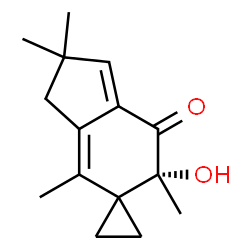 ChemSpider 2D Image | (6'R)-6'-Hydroxy-2',2',4',6'-tetramethyl-2',3'-dihydrospiro[cyclopropane-1,5'-inden]-7'(6'H)-one | C15H20O2