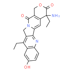 ChemSpider 2D Image | 4-Amino-4,11-diethyl-9-hydroxy-1H-pyrano[3',4':6,7]indolizino[1,2-b]quinoline-3,14(4H,12H)-dione | C22H21N3O4