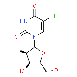ChemSpider 2D Image | 5-Chloro-1-(2-deoxy-2-fluoro-D-ribofuranosyl)-2,4(1H,3H)-pyrimidinedione | C9H10ClFN2O5