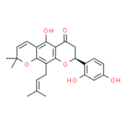 ChemSpider 2D Image | (8S)-8-(2,4-Dihydroxyphenyl)-5-hydroxy-2,2-dimethyl-10-(3-methyl-2-buten-1-yl)-7,8-dihydro-2H,6H-pyrano[3,2-g]chromen-6-one | C25H26O6