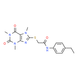 ChemSpider 2D Image | N-(4-Ethylphenyl)-2-[(1,3,7-trimethyl-2,6-dioxo-2,3,6,7-tetrahydro-1H-purin-8-yl)sulfanyl]acetamide | C18H21N5O3S