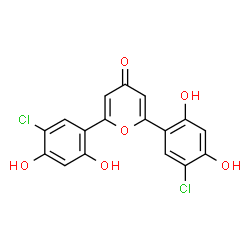 ChemSpider 2D Image | 2,6-Bis(5-chloro-2,4-dihydroxyphenyl)-4H-pyran-4-one | C17H10Cl2O6