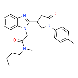 ChemSpider 2D Image | N-Butyl-N-methyl-2-{2-[1-(4-methylphenyl)-5-oxo-3-pyrrolidinyl]-1H-benzimidazol-1-yl}acetamide | C25H30N4O2