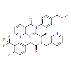 ChemSpider 2D Image | 2-[4-Fluoro-3-(trifluoromethyl)phenyl]-N-[(1R)-1-{3-[4-(methoxymethyl)phenyl]-4-oxo-3,4-dihydropyrido[2,3-d]pyrimidin-2-yl}ethyl]-N-(3-pyridinylmethyl)acetamide | C32H27F4N5O3