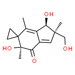ChemSpider 2D Image | (2'R,3'R,6'S)-3',6'-Dihydroxy-2'-(hydroxymethyl)-2',4',6'-trimethyl-2',3'-dihydrospiro[cyclopropane-1,5'-inden]-7'(6'H)-one | C15H20O4