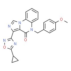 ChemSpider 2D Image | 3-(5-Cyclopropyl-1,2,4-oxadiazol-3-yl)-5-(4-methoxybenzyl)imidazo[1,5-a]quinoxalin-4(5H)-one | C23H19N5O3