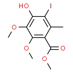 ChemSpider 2D Image | Methyl 4-hydroxy-3-iodo-5,6-dimethoxy-2-methylbenzoate | C11H13IO5