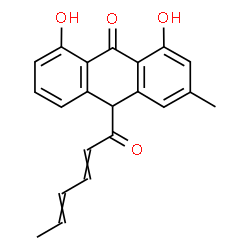 ChemSpider 2D Image | 10-(2,4-Hexadienoyl)-1,8-dihydroxy-3-methyl-9(10H)-anthracenone | C21H18O4