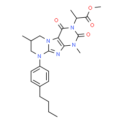 ChemSpider 2D Image | Methyl 2-[9-(4-butylphenyl)-1,7-dimethyl-2,4-dioxo-1,4,6,7,8,9-hexahydropyrimido[2,1-f]purin-3(2H)-yl]propanoate | C24H31N5O4