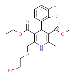 ChemSpider 2D Image | 3-Ethyl 5-methyl 4-(2,3-dichlorophenyl)-2-[(2-hydroxyethoxy)methyl]-6-methyl-1,4-dihydro-3,5-pyridinedicarboxylate | C20H23Cl2NO6