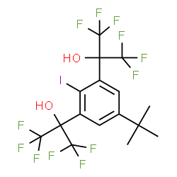 ChemSpider 2D Image | 2,2'-(5-tert-Butyl-2-iodo-1,3-phenylene)bis(1,1,1,3,3,3-hexafluoropropan-2-ol) | C16H13F12IO2