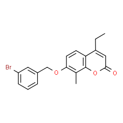 ChemSpider 2D Image | 7-[(3-Bromobenzyl)oxy]-4-ethyl-8-methyl-2H-chromen-2-one | C19H17BrO3