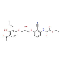 ChemSpider 2D Image | Ethyl ({3-[3-(4-acetyl-3-hydroxy-2-propylphenoxy)-2-hydroxypropoxy]-2-cyanophenyl}amino)(oxo)acetate | C25H28N2O8