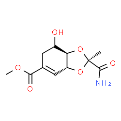 ChemSpider 2D Image | Methyl (2S,3aR,7aR)-2-carbamoyl-7-hydroxy-2-methyl-3a,6,7,7a-tetrahydro-1,3-benzodioxole-5-carboxylate | C11H15NO6