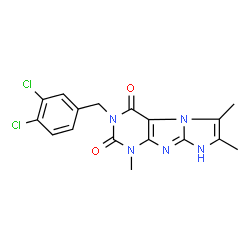 ChemSpider 2D Image | 3-(3,4-Dichlorobenzyl)-1,6,7-trimethyl-1H-imidazo[2,1-f]purine-2,4(3H,8H)-dione | C17H15Cl2N5O2