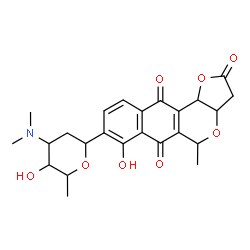 ChemSpider 2D Image | 1,5-Anhydro-2,3,6-trideoxy-3-(dimethylamino)-1-(7-hydroxy-5-methyl-2,6,11-trioxo-3,3a,5,6,11,11b-hexahydro-2H-benzo[g]furo[3,2-c]isochromen-8-yl)hexitol | C24H27NO8