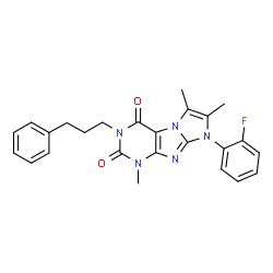 ChemSpider 2D Image | 8-(2-Fluorophenyl)-1,6,7-trimethyl-3-(3-phenylpropyl)-1H-imidazo[2,1-f]purine-2,4(3H,8H)-dione | C25H24FN5O2
