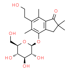 ChemSpider 2D Image | 6-(2-Hydroxyethyl)-2,2,5,7-tetramethyl-1-oxo-2,3-dihydro-1H-inden-4-yl beta-D-glucopyranoside | C21H30O8