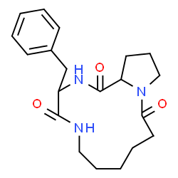 ChemSpider 2D Image | 3-Benzyldodecahydro-1H-pyrrolo[1,2-a][1,4,7]triazacyclotridecine-1,4,11-trione | C20H27N3O3