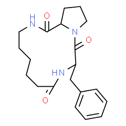ChemSpider 2D Image | 10-Benzyldodecahydro-1H-pyrrolo[2,1-c][1,4,7]triazacyclotridecine-1,8,11-trione | C20H27N3O3