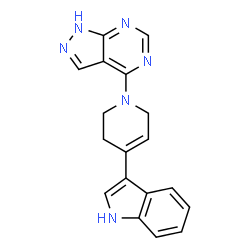 ChemSpider 2D Image | 4-[4-(1H-Indol-3-yl)-3,6-dihydro-1(2H)-pyridinyl]-1H-pyrazolo[3,4-d]pyrimidine | C18H16N6