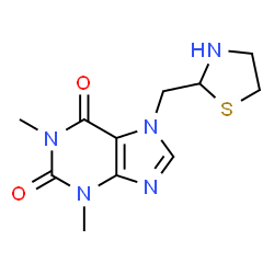 ChemSpider 2D Image | 1,3-Dimethyl-7-(1,3-thiazolidin-2-ylmethyl)-3,7-dihydro-1H-purine-2,6-dione | C11H15N5O2S