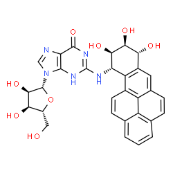 ChemSpider 2D Image | N-[(7R,8S,9R,10S)-7,8,9-Trihydroxy-7,8,9,10-tetrahydrobenzo[pqr]tetraphen-10-yl]guanosine | C30H27N5O8