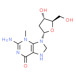 ChemSpider 2D Image | 2-Amino-9-(2-deoxy-alpha-D-erythro-pentofuranosyl)-3-methyl-3,7,8,9-tetrahydro-6H-purin-6-one | C11H17N5O4