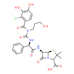 ChemSpider 2D Image | (2S,5R,6R)-6-{[(2R)-2-{[(2-Chloro-3,4-dihydroxybenzoyl)(3-hydroxypropyl)carbamoyl]amino}-2-phenylacetyl]amino}-3,3-dimethyl-7-oxo-4-thia-1-azabicyclo[3.2.0]heptane-2-carboxylic acid | C27H29ClN4O9S