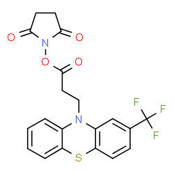 ChemSpider 2D Image | 1-({3-[2-(Trifluoromethyl)-10H-phenothiazin-10-yl]propanoyl}oxy)-2,5-pyrrolidinedione | C20H15F3N2O4S