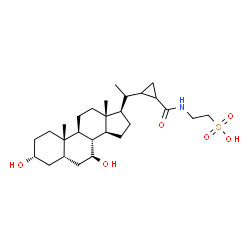 ChemSpider 2D Image | 2-({[(3alpha,5beta,7beta,17alpha,20S)-3,7-Dihydroxy-22,24-cyclocholan-23-yl]carbonyl}amino)ethanesulfonic acid | C27H45NO6S