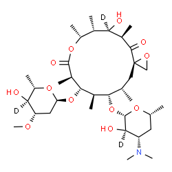 ChemSpider 2D Image | (3R,5R,6R,7S,8R,11R,12S,13R,14S,15S)-6-Hydroxy-5,7,8,11,13,15-hexamethyl-4,10-dioxo-14-{[3,4,6-trideoxy-3-(dimethylamino)-beta-D-(C~2~-~2~H)-xylo-hexopyranosyl]oxy}(6-~2~H)-1,9-dioxaspiro[2.13]hexadec
-12-yl 2,6-dideoxy-3-O-methyl-alpha-L-(C~4~-~2~H)-arabino-hexopyranoside | C35H58D3NO12