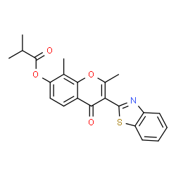 ChemSpider 2D Image | 3-(1,3-Benzothiazol-2-yl)-2,8-dimethyl-4-oxo-4H-chromen-7-yl 2-methylpropanoate | C22H19NO4S