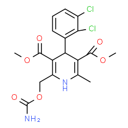 ChemSpider 2D Image | Dimethyl 2-[(carbamoyloxy)methyl]-4-(2,3-dichlorophenyl)-6-methyl-1,4-dihydro-3,5-pyridinedicarboxylate | C18H18Cl2N2O6