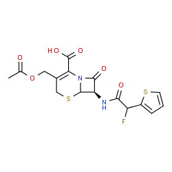 ChemSpider 2D Image | (7R)-3-(Acetoxymethyl)-7-{[fluoro(2-thienyl)acetyl]amino}-8-oxo-5-thia-1-azabicyclo[4.2.0]oct-2-ene-2-carboxylic acid | C16H15FN2O6S2
