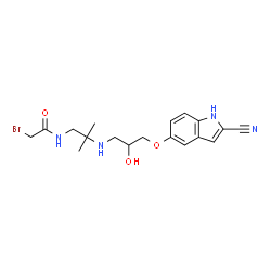 ChemSpider 2D Image | 2-Bromo-N-[2-({3-[(2-cyano-1H-indol-5-yl)oxy]-2-hydroxypropyl}amino)-2-methylpropyl]acetamide | C18H23BrN4O3