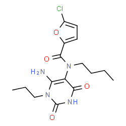 ChemSpider 2D Image | N-(6-Amino-2,4-dioxo-1-propyl-1,2,3,4-tetrahydro-5-pyrimidinyl)-N-butyl-5-chloro-2-furamide | C16H21ClN4O4