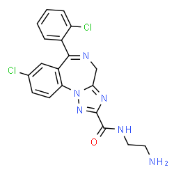 ChemSpider 2D Image | N-(2-Aminoethyl)-8-chloro-6-(2-chlorophenyl)-4H-[1,2,4]triazolo[1,5-a][1,4]benzodiazepine-2-carboxamide | C19H16Cl2N6O