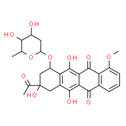 ChemSpider 2D Image | 3-Acetyl-3,5,12-trihydroxy-10-methoxy-6,11-dioxo-1,2,3,4,6,11-hexahydro-1-tetracenyl 2,6-dideoxyhexopyranoside | C27H28O11
