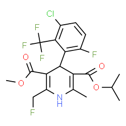 ChemSpider 2D Image | 5-Isopropyl 3-methyl 4-[3-chloro-6-fluoro-2-(trifluoromethyl)phenyl]-2-(fluoromethyl)-6-methyl-1,4-dihydro-3,5-pyridinedicarboxylate | C20H19ClF5NO4