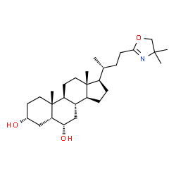 ChemSpider 2D Image | 24-Norcholane-3,6-diol, 23-(4,5-dihydro-4,4-dimethyl-2-oxazolyl)-, (3alpha,5beta,6alpha)- | C28H47NO3