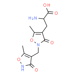 ChemSpider 2D Image | 3-{5-Methyl-2-[(5-methyl-3-oxo-2,3-dihydro-1,2-oxazol-4-yl)methyl]-3-oxo-2,3-dihydro-1,2-oxazol-4-yl}alanine | C12H15N3O6